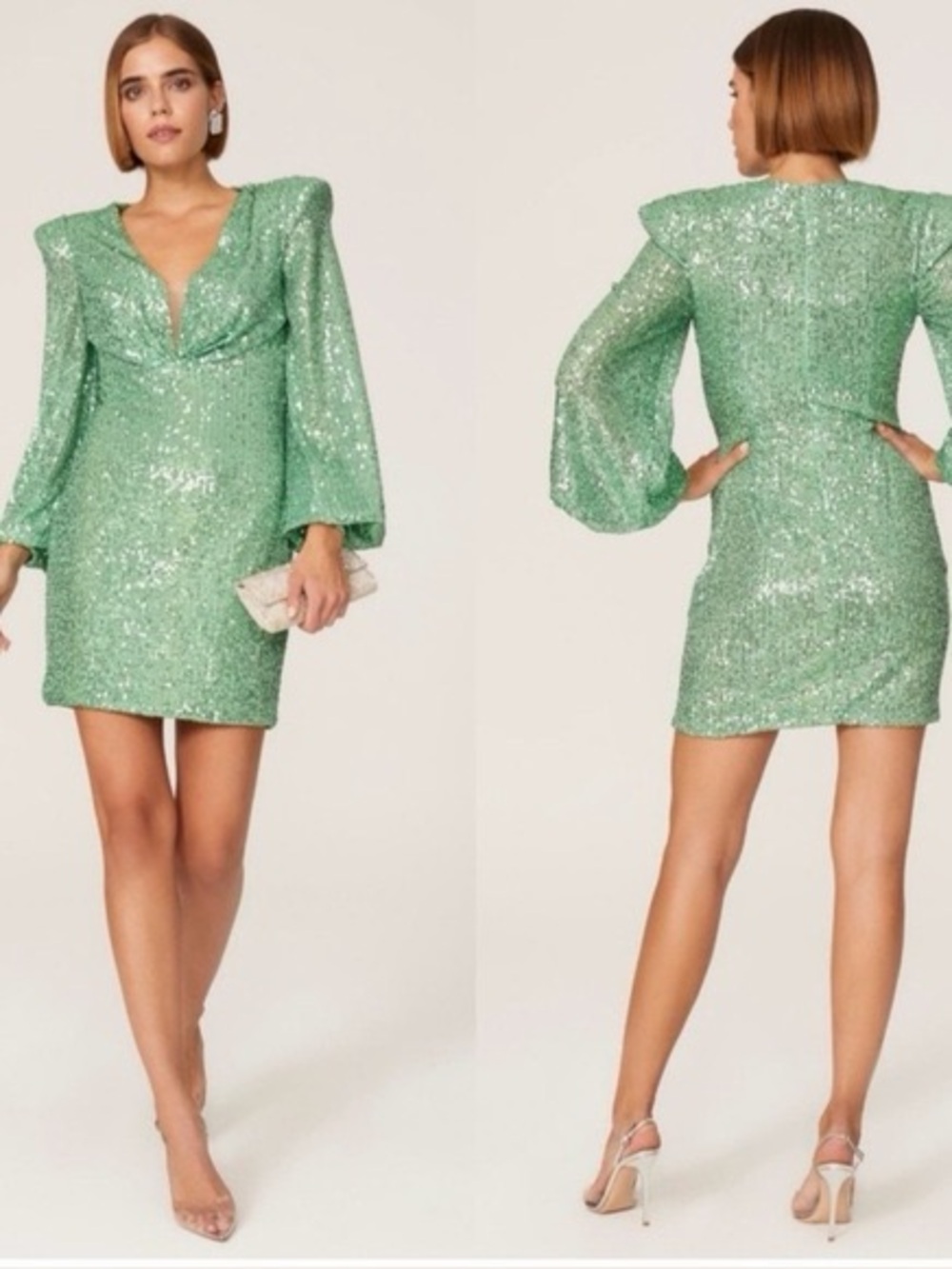 Mac Duggal Sequin Blouson Sleeve Dress